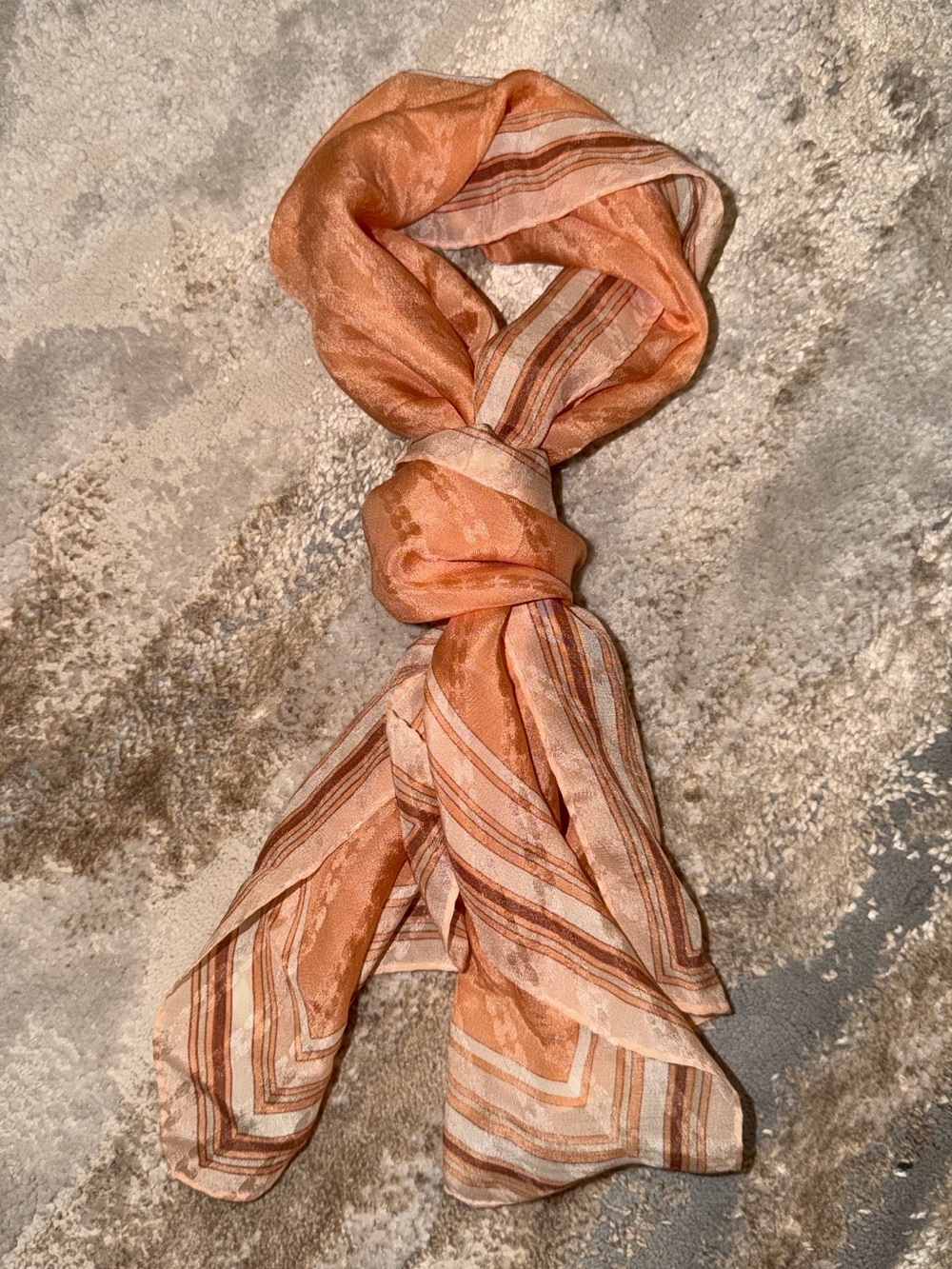 Vintage Halston III 100% Silk Long Scarf Peach Jacquard Made Japan 54 x 11.5